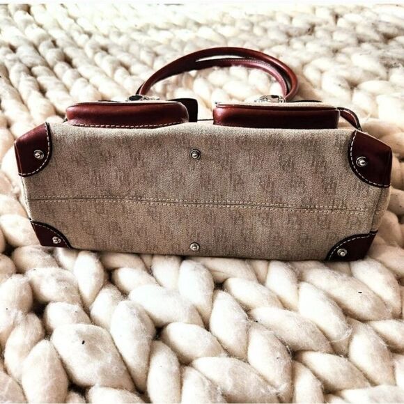 Dooney & Bourke Neutral Canvas Double Push Lock Pocket Satchel, 7.5x13x5 - Picture 7 of 10